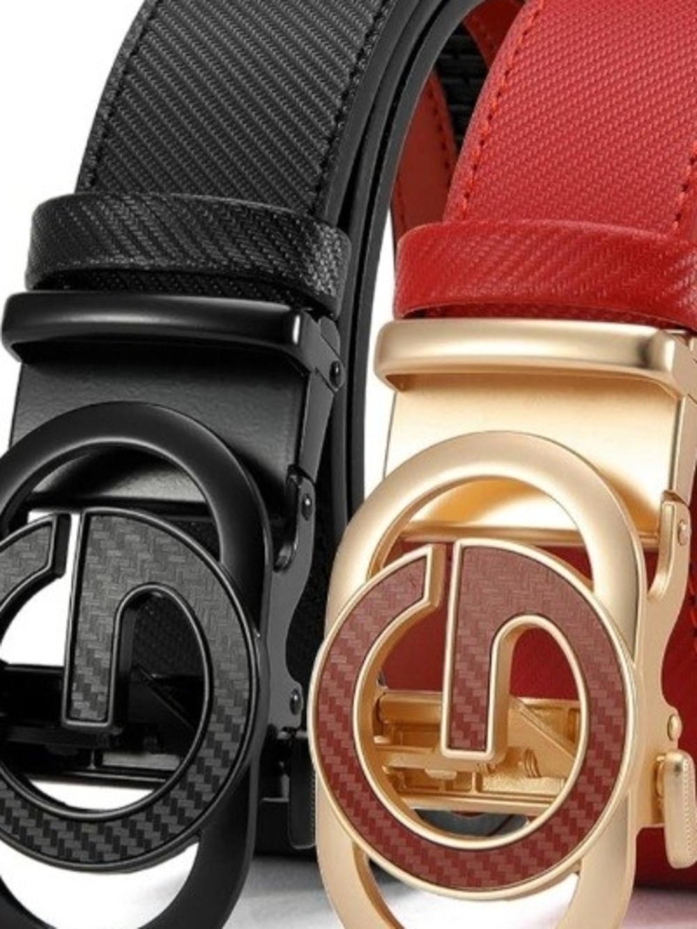 Mens Black and Red Leather Dress Belts with Gold and Black Buckles BRAND NEW 48W